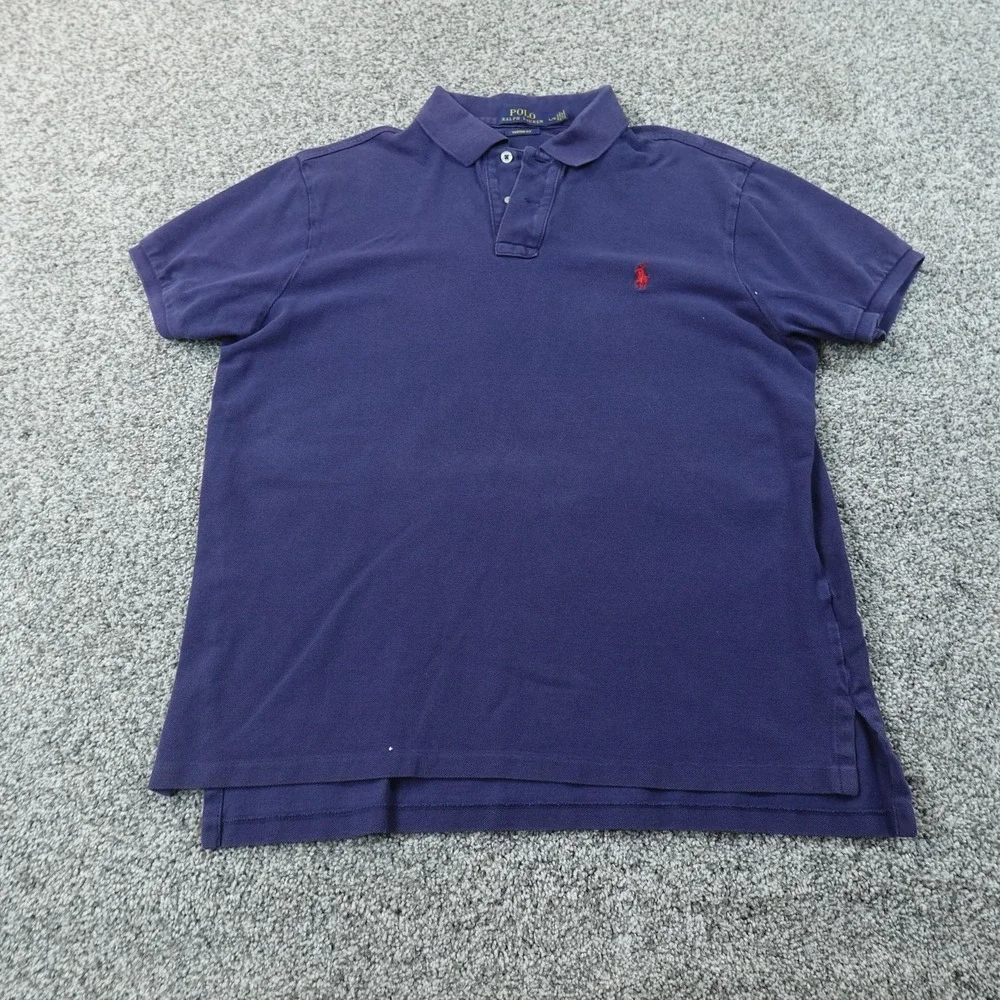 Ralph Lauren Polo Shirt Mens L Blue Custom Fit Pique Pony Logo Golf Preppy Top